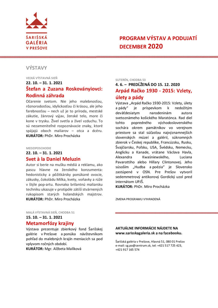 Program Krajskej galérie - December 2020