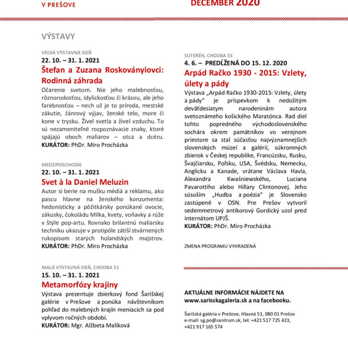 Program Krajskej galérie - December 2020